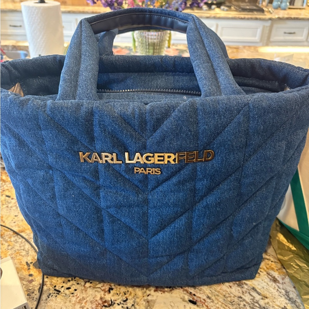Karl Lagerfeld denim Quilted Tote NWT